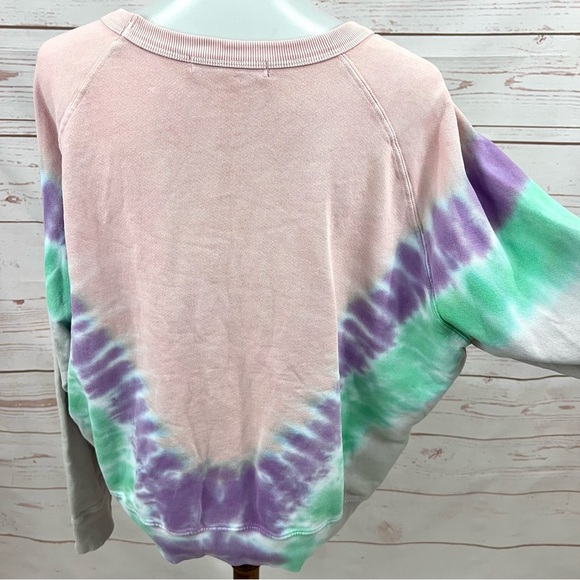 Daydreamer by Free People Flying V Varsity Tie-Dye Pullover Sweatshirt Pink - Picture 3 of 9